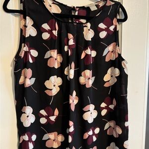 Loft Floral Sleeveless Blouse - Black and Pink